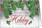 Business Holiday Greetings Wood Look with Holly Leaves card