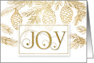 Joy Christmas Typography in Gold and White Pine Branches card