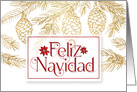 Feliz Navidad Christmas Typography Poinsettia and Pines Red and Gold card