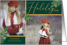 Holiday Cheer Green and Gold Holly Family 2 Photos card