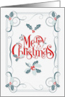 Merry Christmas Retro Themed Holly and Berries card