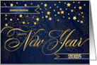 2025 New Year Navy Blue and Faux Gold Leaf with Stars Custom card