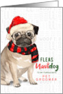 Pet Groomer Pug Dog Funny Fleas Navidog Christmas Custom card