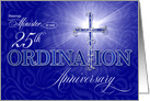 for Minister 25th Ordination Anniversary Blue Christian Cross card