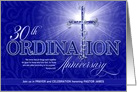 30th Ordination Anniversary Celebration Blue and Silver Cross Custom card