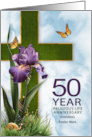 50th Religious Life Anniversary Purple Iris and Cross Custom card