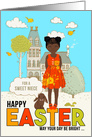 for Young Niece on Easter African American Girl with Brown Bunny card