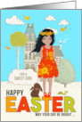 for Young Girl on Easter Asian American Child with Brown Bunny card