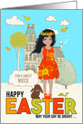 for Young Niece on Easter Asian American Girl and Bunny card