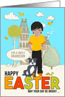 for Young Grandson on Easter Asian American Boy and Dog card