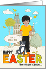 for Young Boy on Easter Asian American Child with Dog card