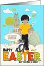for Young Godson on Easter Asian American Boy with Dog card