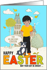 for Young Male Cousin on Easter Asian American Boy with Dog card