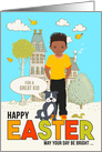 for Young Child Easter Latin American Boy with Puppy Dog card