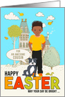 for Young Male Cousin Easter Latin American Boy with Puppy Dog card