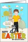for a Young Godson on Easter Caucasian Boy with Dog card