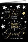 Beauty School Graduate Black Gold and White Stars Typography card