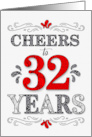 32nd Birthday Cheers in Red White and Black Patterns card