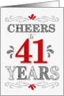 41th Birthday Cheers in Red White and Black Patterns card