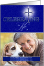 Celebration of Life with Photo Religious Themed Blue Christian Cross card