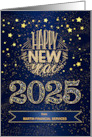 New Year 2025 Navy Blue and Gold Stars Business Custom card