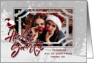 Hello Santa Red and White Christmas Horizontal Photo Custom Name card