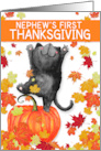 Nephew’s 1st Thanksgiving Dancing Black Cat on Pumpkin card