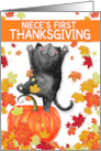 for Niece’s 1st Thanksgiving Dancing Black Cat and Pumpkin card