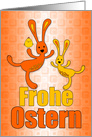 German Easter Orange and Yellow Easter Bunnies for Kids card
