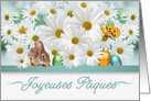 French Easter White Daisy Garden with Easter Bunny and Eggs card