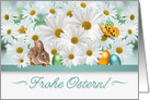 German Easter White Daisy Garden with Easter Bunny and Eggs card