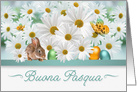 Italian Easter White Daisy Garden with Easter Bunny and Eggs card