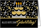GERMAN Gold and Silver Faux Glitter on Black with Cake card