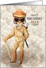 Funny Birthday Big Game Hipster Tiger in Safari Outfit card
