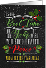 Good Health Peace and Better Year Holiday Chalkboard and Holly card