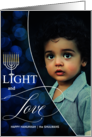 Light and Love Hanukkah Blue Bokeh with Menorah and Photo card