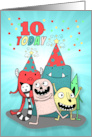 10th Birthday Blue and Red Cartoon Monsters for Boys card
