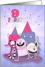 9th Birthday Pink and Purple Cartoon Monsters for Girls card