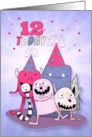 12th Birthday Pink and Purple Cartoon Monsters for Girls card