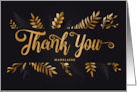 Thank You Elegant Botanical on Black Custom Name card