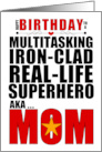 Birthday Superhero Mom Typography Bold Red and Black card