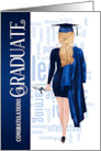 Blonde Hair Blue Cap and Gown Graduate Congratulations card