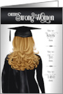 Graduation Black Cap and Gown Long Blonde Hair Congratulations card