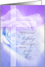 for Friend Christian Birthday Blessings Purple Rose and Cross card