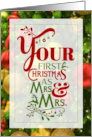 Mrs and Mrs First Christmas Typography and Tree Ornaments card