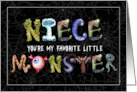 for Niece Favorite Little Monster Funny Halloween Typography card