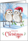 Merry Christmas Woodland Owl Couple in Snowy Birch Forest card