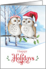 Happy Holidays Woodland Owl Couple in Snowy Birch Forest card