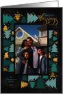Christmas Blessings Teal Green Trees on Charcoal Custom Photo card