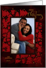 Merry Christmas Deep Red Holiday Trees and Faux Gold Leaf Photo card